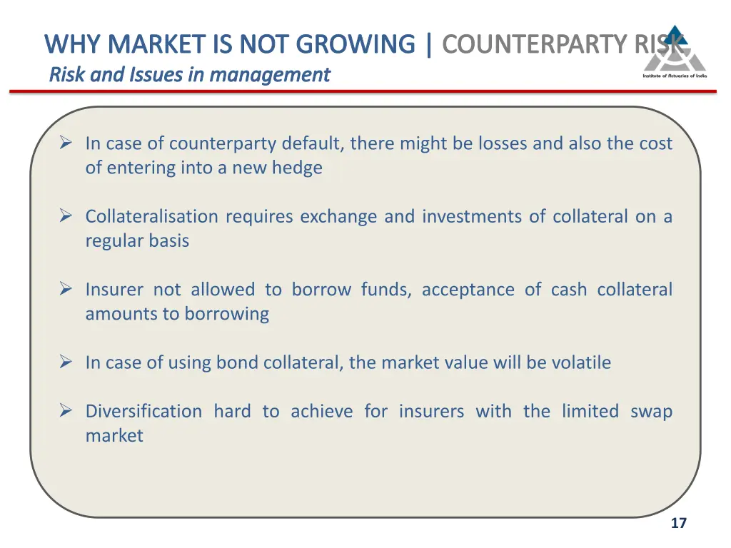 why market is not growing counterparty risk risk