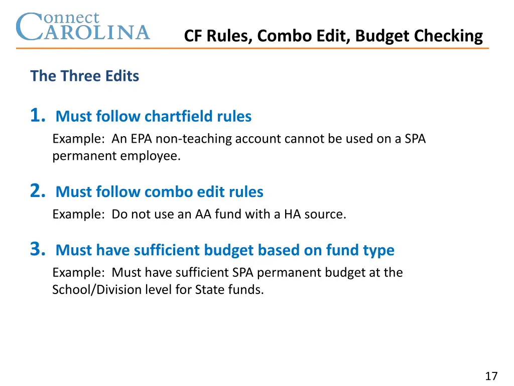 cf rules combo edit budget checking