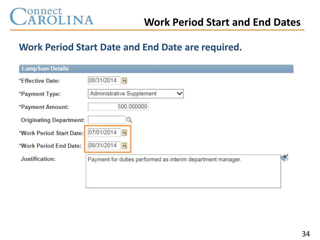 work period start and end dates