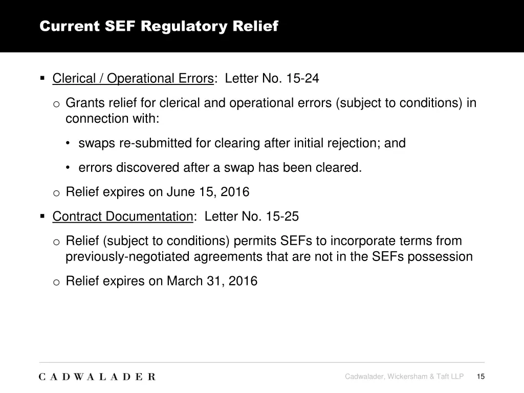 current sef regulatory relief 1