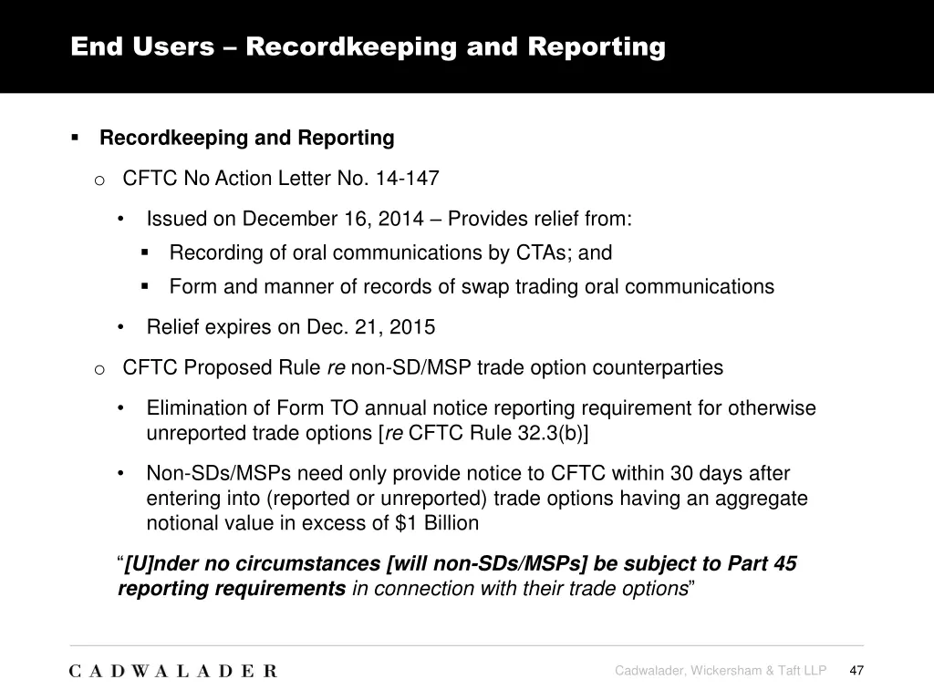 end users recordkeeping and reporting