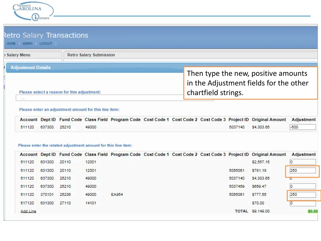 then type the new positive amounts