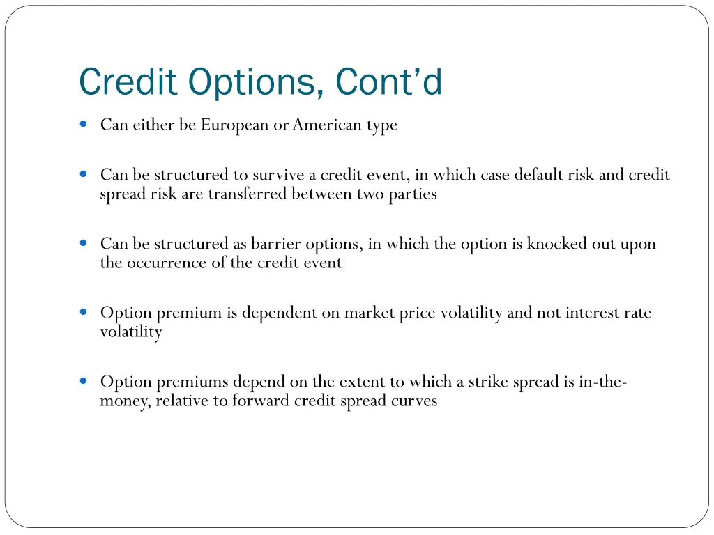 credit options cont d