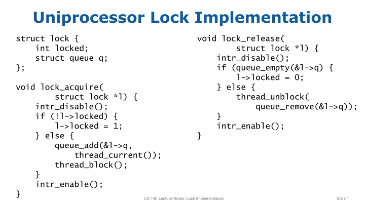 uniprocessor lock implementation