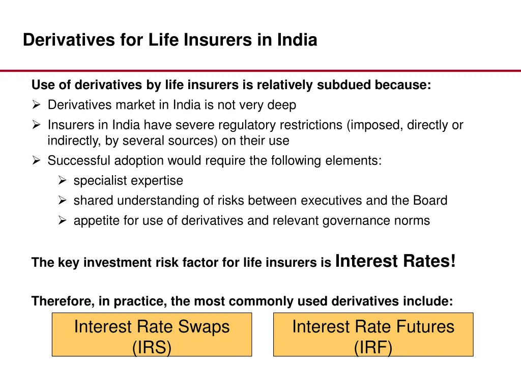 derivatives for life insurers in india