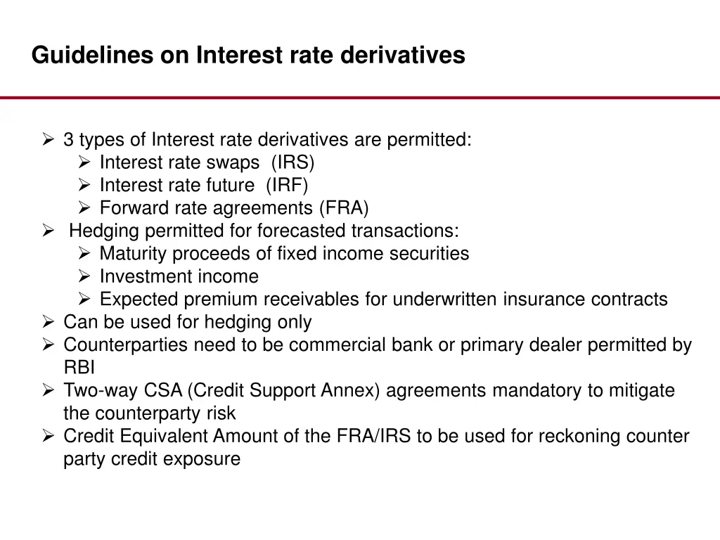 guidelines on interest rate derivatives