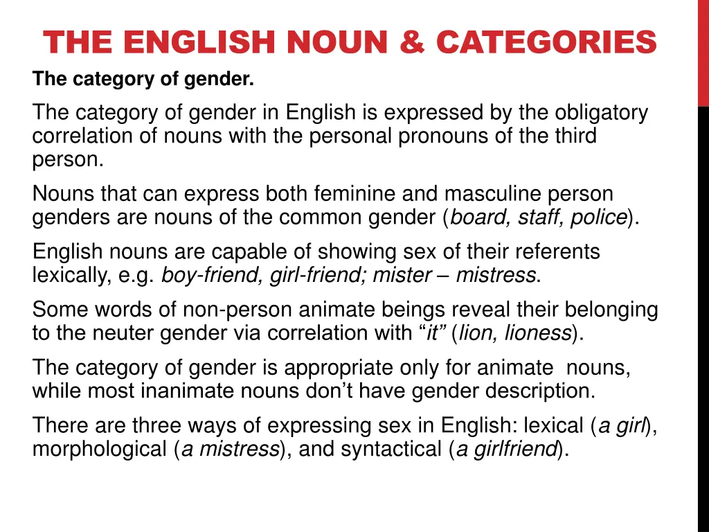 the english noun categories the category