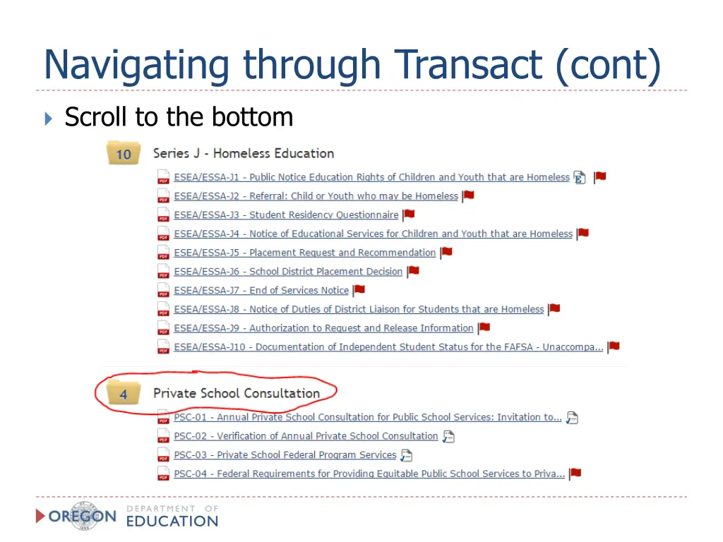 navigating through transact cont