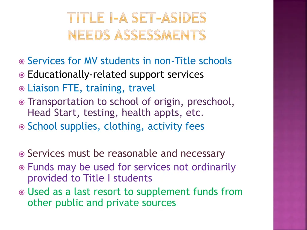 title i a set asides needs assessments