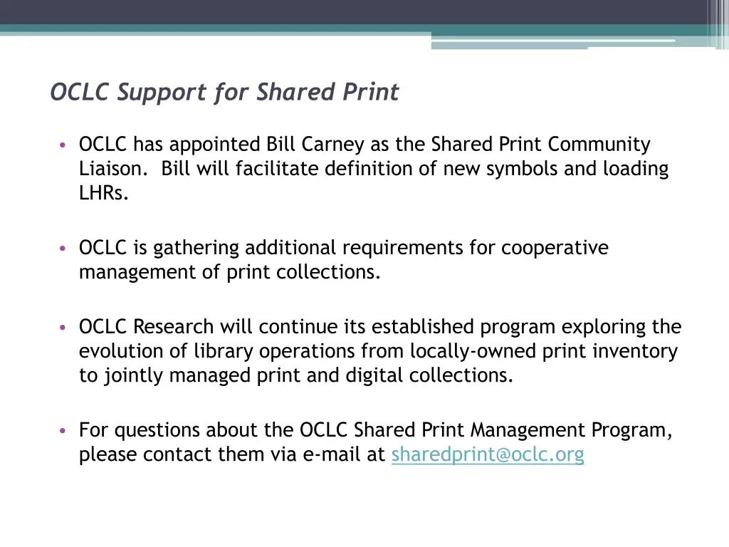 oclc support for shared print