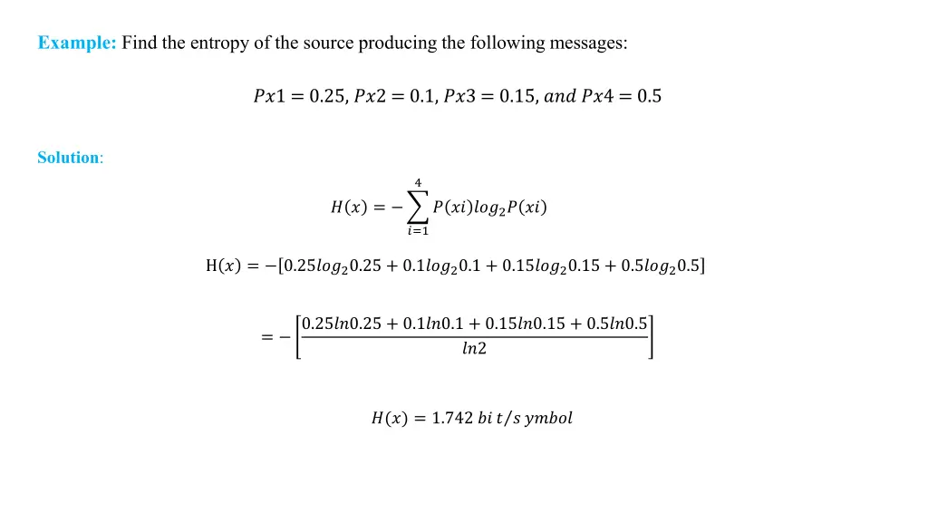 example find the entropy of the source producing