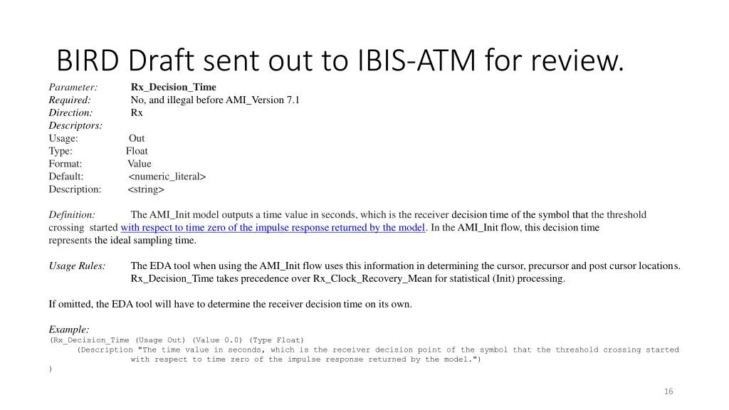 bird draft sent out to ibis atm for review