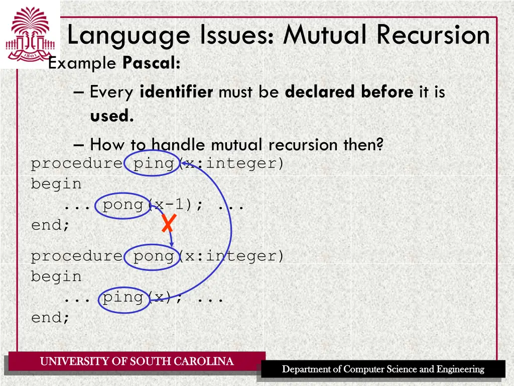 language issues mutual recursion example pascal