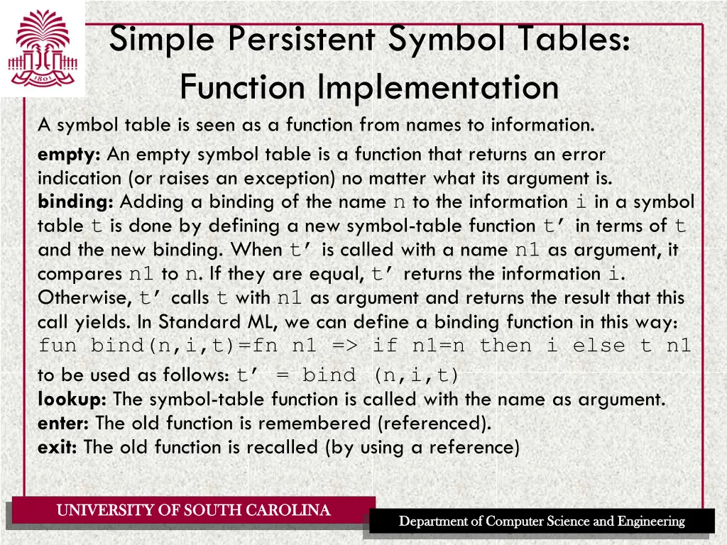 simple persistent symbol tables function