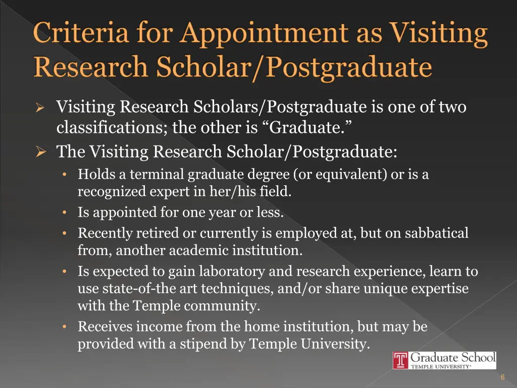 criteria for appointment as visiting research 1