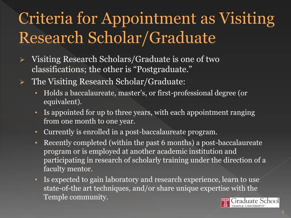 criteria for appointment as visiting research