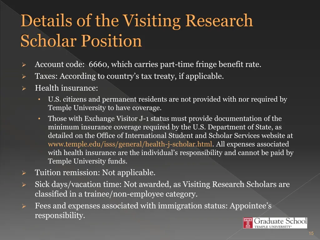 details of the visiting research scholar position