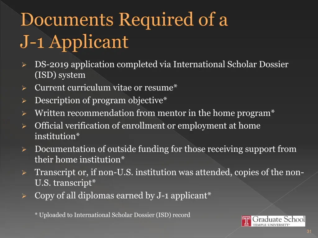 documents required of a j 1 applicant