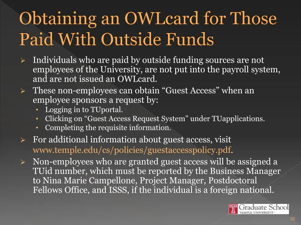 obtaining an owlcard for those paid with outside