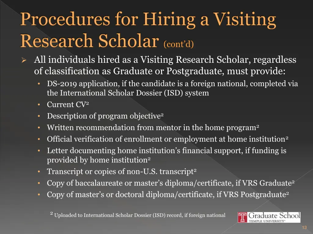 procedures for hiring a visiting research scholar 1