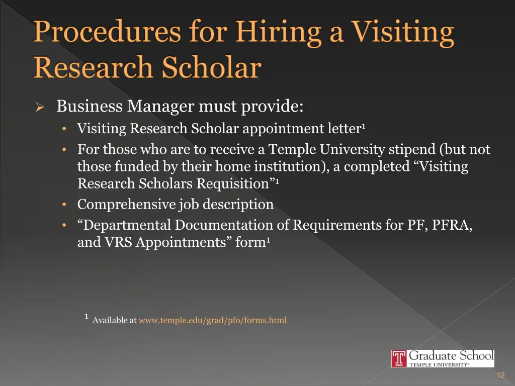 procedures for hiring a visiting research scholar