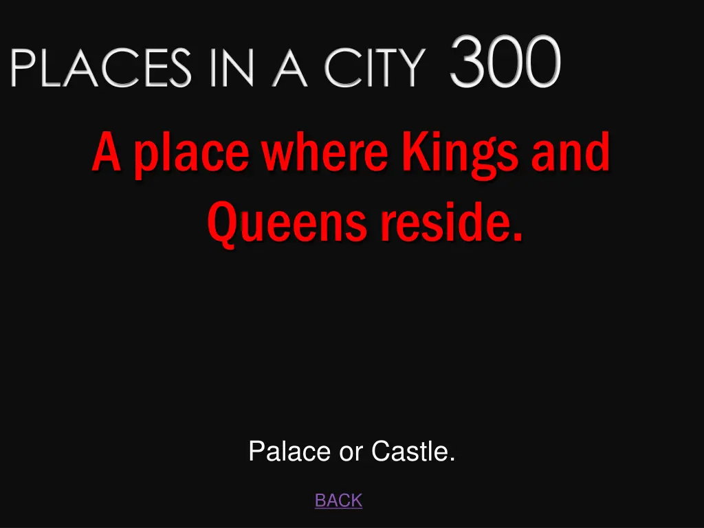 places in a city 300 a place where kings