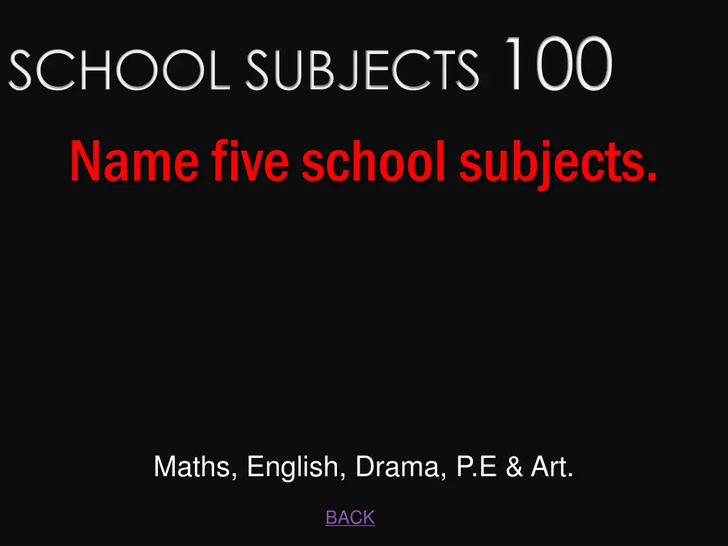 school subjects 100 name five school subjects