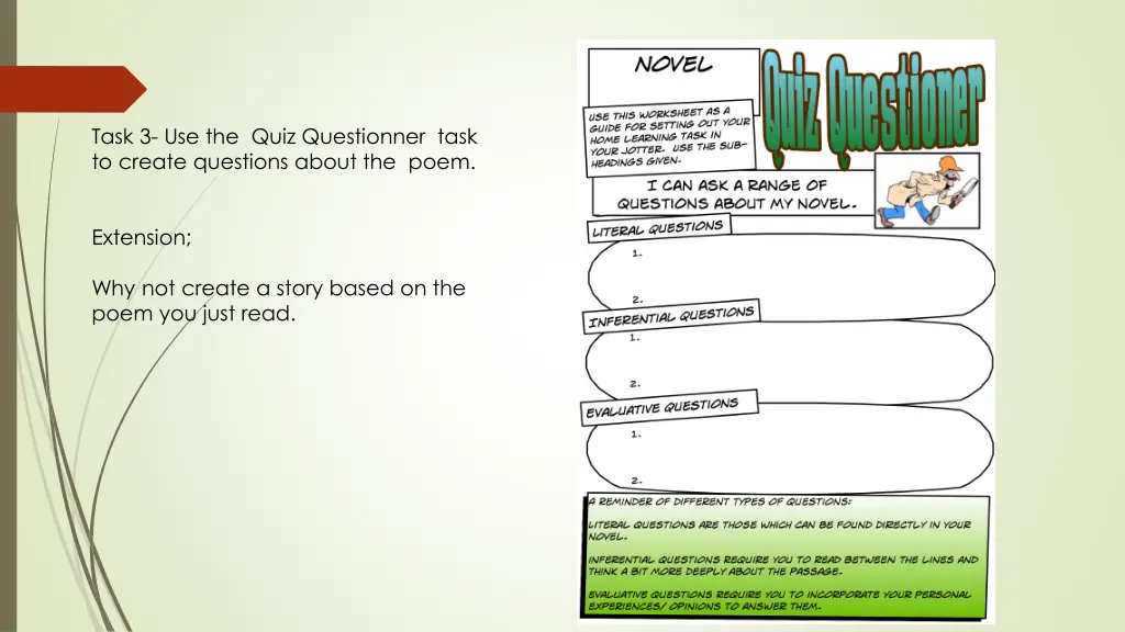 task 3 use the quiz questionner task to create