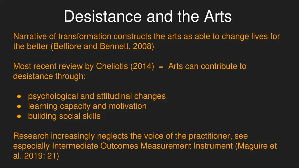 desistance and the arts