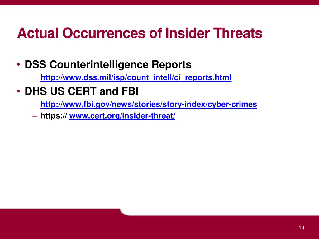 actual occurrences of insider threats