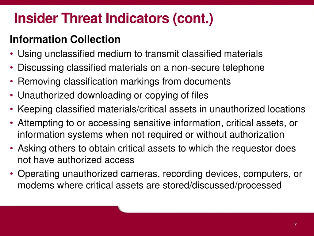 insider threat indicators cont