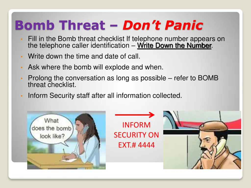 bomb threat don t panic fill in the bomb threat