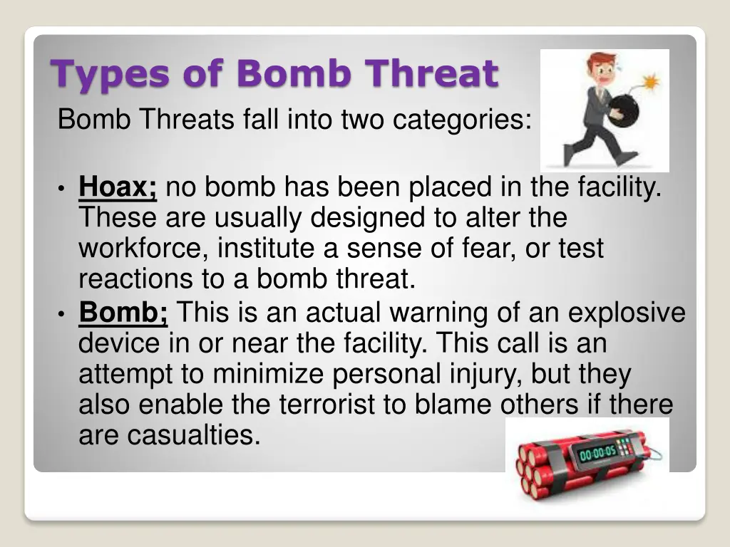 types of bomb threat bomb threats fall into