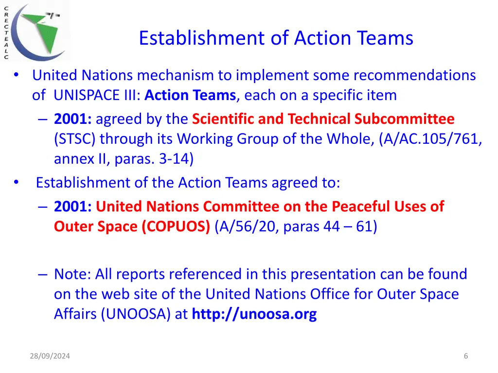 establishment of action teams