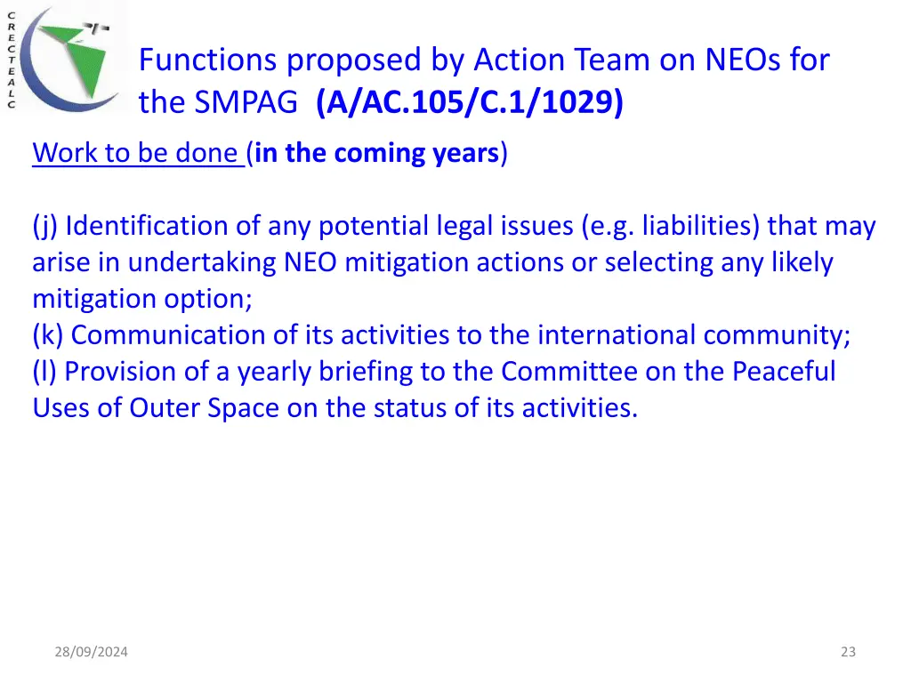 functions proposed by action team on neos 2