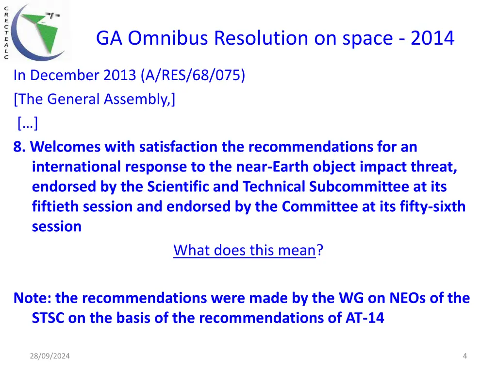 ga omnibus resolution on space 2014