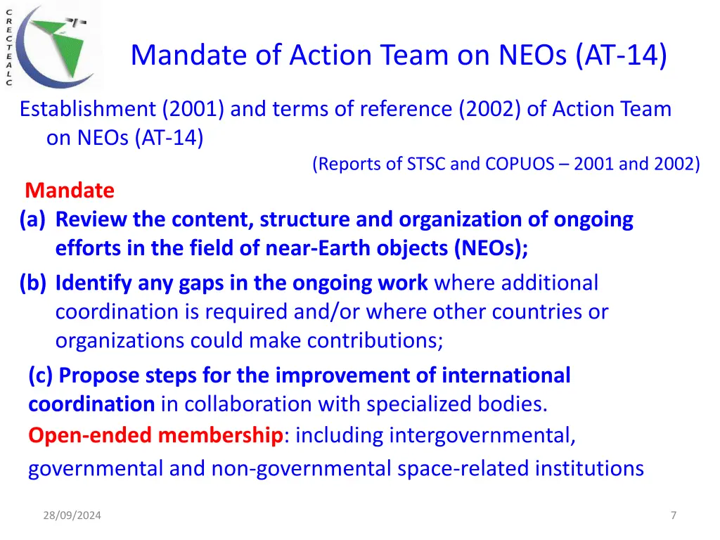 mandate of action team on neos at 14