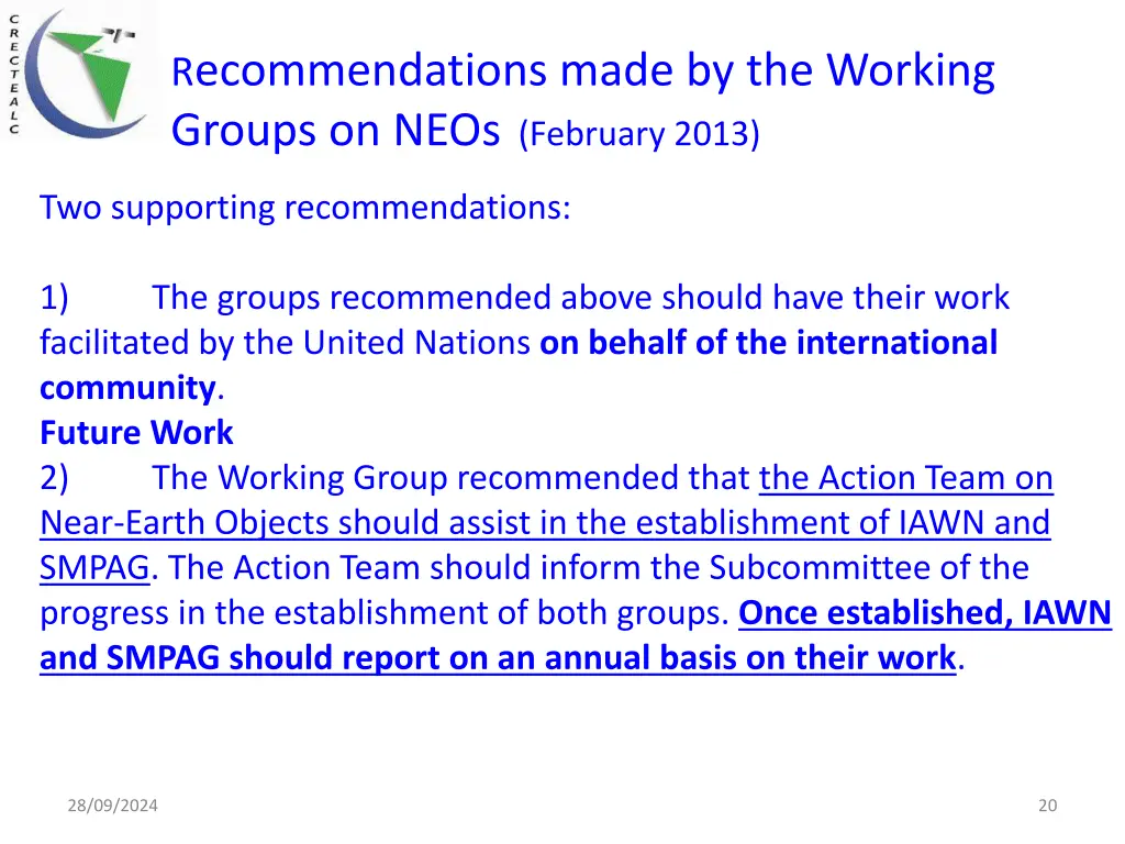 r ecommendations made by the working groups 3