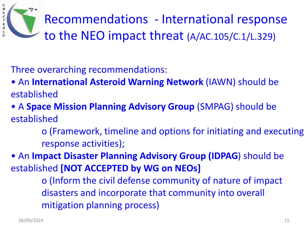 recommendations international response 1