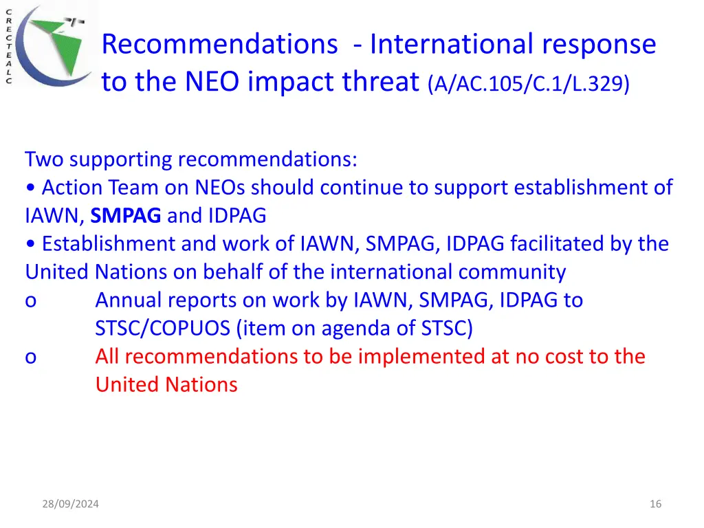 recommendations international response 2