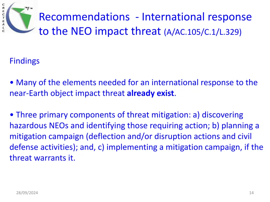 recommendations international response