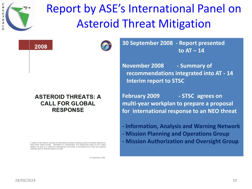 report by ase s international panel on asteroid