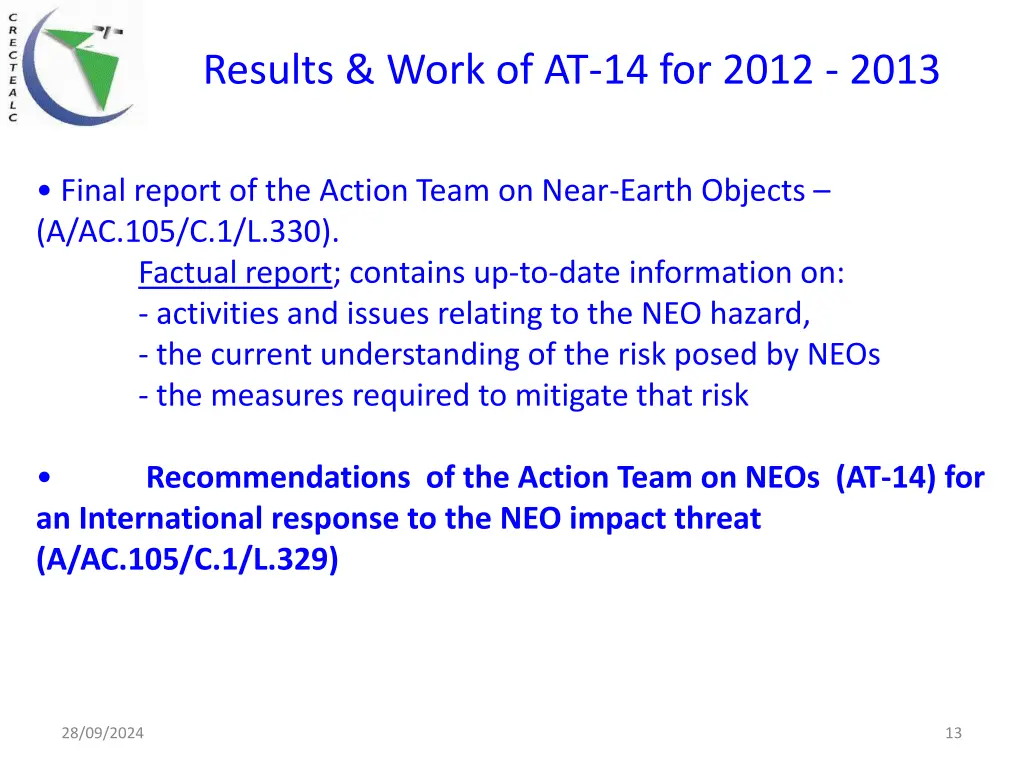 results work of at 14 for 2012 2013