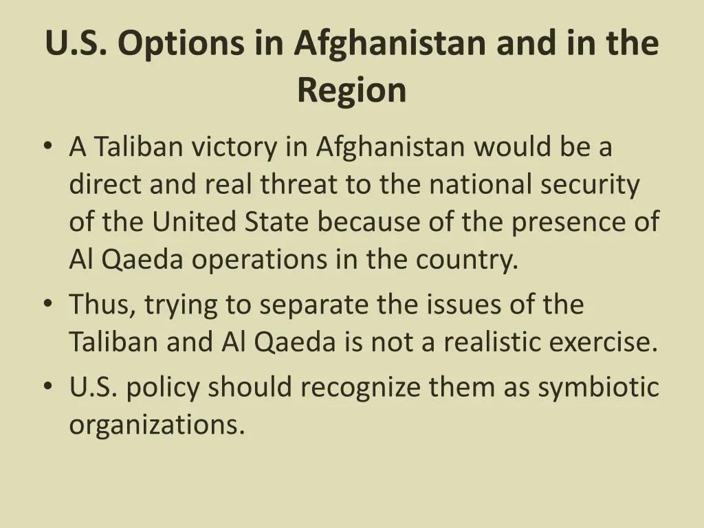 u s options in afghanistan and in the region 1