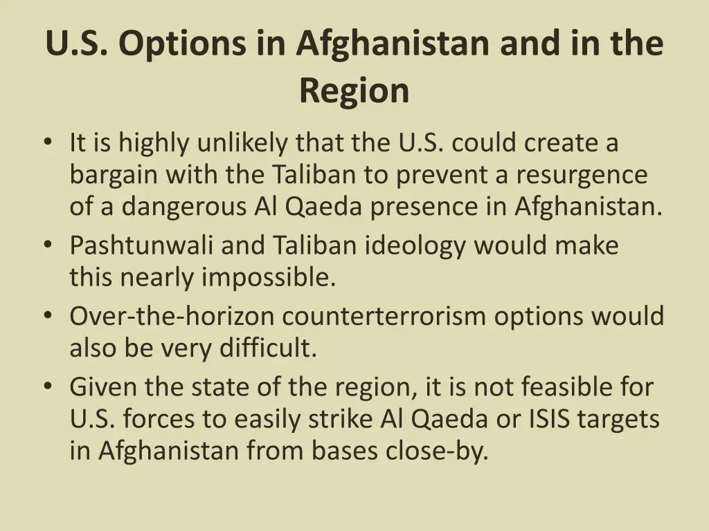 u s options in afghanistan and in the region