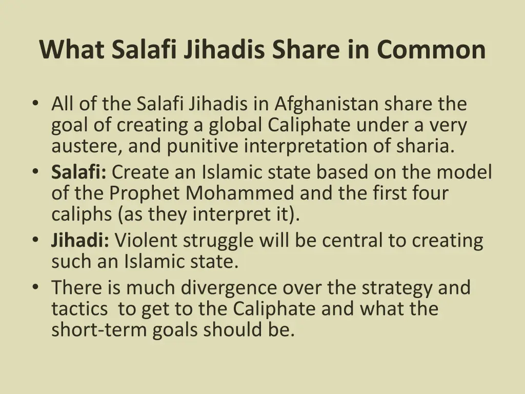 what salafi jihadis share in common