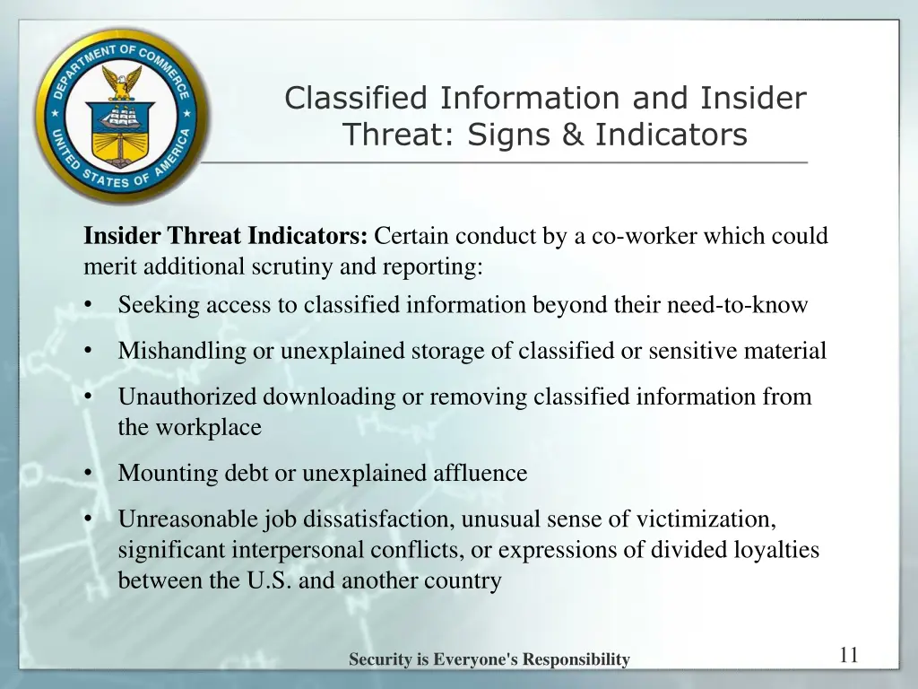 classified information and insider threat signs