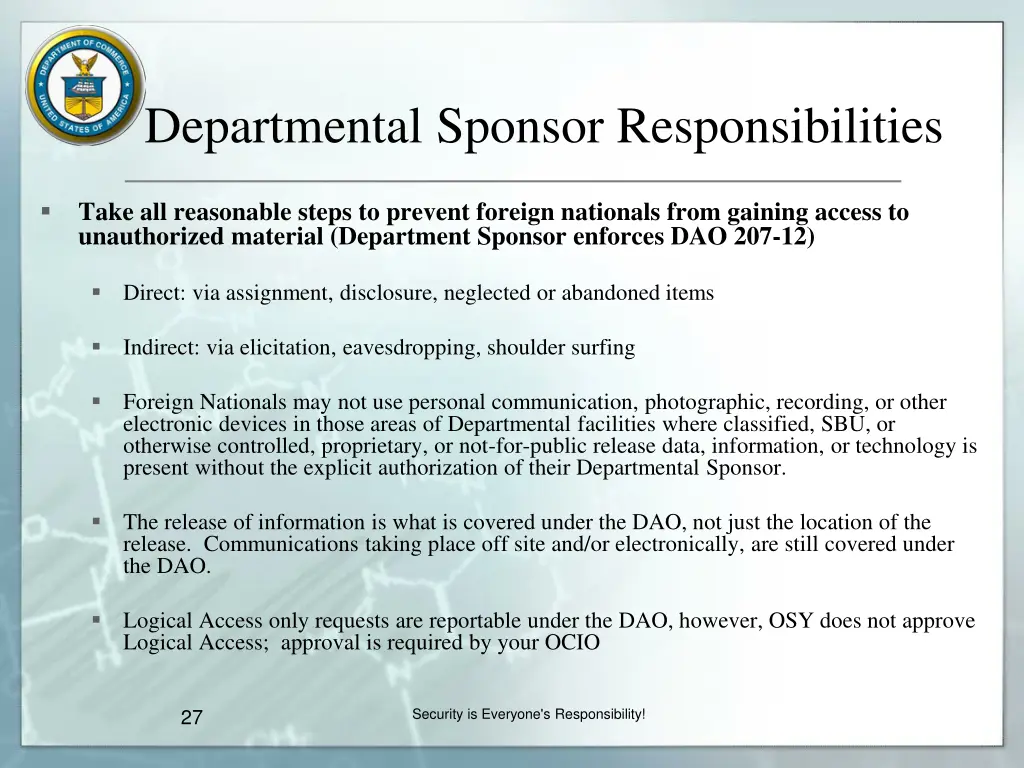 departmental sponsor responsibilities