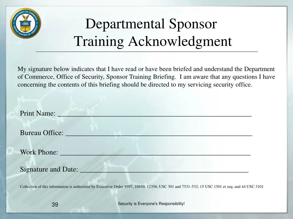 departmental sponsor training acknowledgment