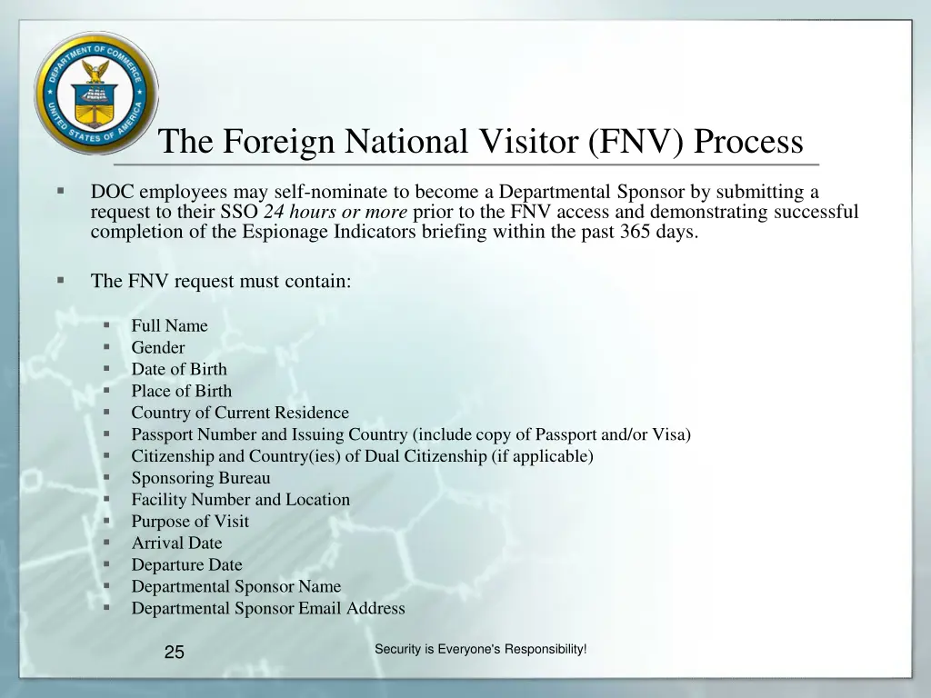 the foreign national visitor fnv process